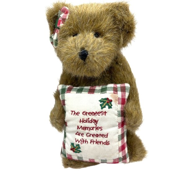 Boyds Plush Beary Goodfriend Holiday Teddy Bear 8" With Plaid Pillow - Picture 1 of 6